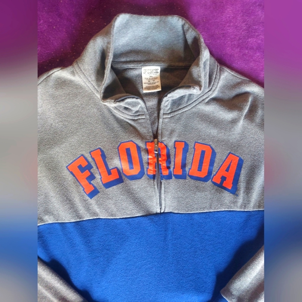 Victoria's Secret 💌 PINK UF Half Zip Sweatshirt Jacket Sz XS S Gray Blue Grey